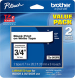 Brother Genuine PTouch, TZe2412PK, 2 Pack of Label Tape, Black Font On White Label, TZe241,Black on White