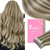 YoungSee Tape in Extensions Human Hair Highlights 20 Inch Blonde and Light Brown Hair Extensions 20pcs 50g Real Hair Tape in Ext