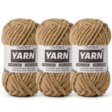 3 Pack Light Coffee Fluffy Chunky Chenille Crochet Yarn, Baby Yarn for Crocheting Soft Blanket, Bulky Velvet Yarn (100g/54.8yds 