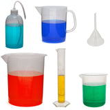 Laboratory Plastic Bath Kit for Future Scientists Measure, Squirt, and Pour (Beakers, Wash Bottle, Cylinder, Funnel)