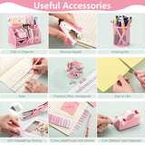 11 Pcs Pink Office Supplies Set Mesh Desk Organizer Accessories Kit Include Stapler Tape Dispenser Staple Remover Clips Ruler Sc
