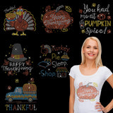 Glenmal 6 Pack Large Thanksgiving Rhinestone Iron on Patches Crystal Bling Patches Heat Transfer Applique Thanksgiving Decorativ