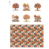 Autumn Patchwork Cottage Fabric Panel - Six 10 10 inch Designs + Bonus 29.5 19.6 inch Patchwork Sheet, 100% Turkish Cotton 140