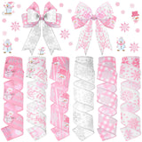Chitidr 6 Rolls 30 Yards Winter Wired Ribbon 2 Inch Pink and White Snowflake Snowman Ribbons Let it Snow Swirl Burlap Gift Wrapp
