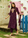 Gosriki Women'S Cotton Blend Embroidered Straight Kurta With Pant & Dupatta (Batti Wine-Gs_Xxl_Wine_Xx-Large),Wine,2,B0CKLQW87K