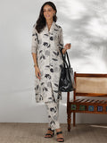 Libas Womens Printed Silk Blend Co-Ord Set For Women Off White L 49012