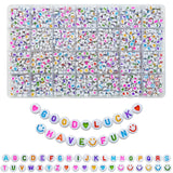 Looconi 1400pcs Colorful Letter Beads Smiley Heart Alphabet Beads 7x4mm White Acrylic for Jewelry Making Bracelet