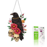 VAIIEYO Skull Diamond Art Hanging Ornament, Crow Flower Diamond Painting Suncatchers Window Hanging Kit with Chain, 7.5x7.5 inch