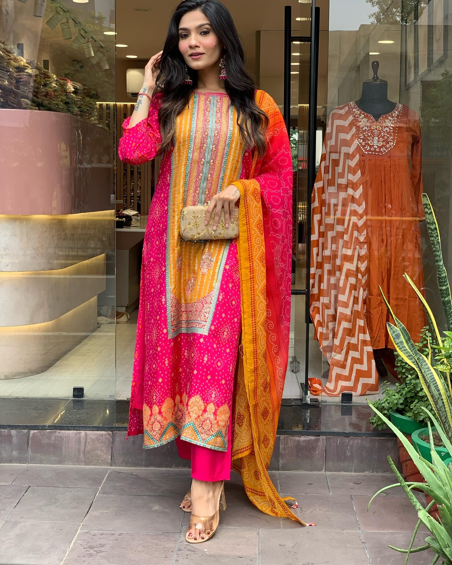 Anni Designer Women'S Rayon Blend Printed Straight Kurta With Pant & Dupatta (Shubhangi Rani_4Xl_Pink_Xxxx-Large),Pink,4XL,Rayon Blend,Regular,