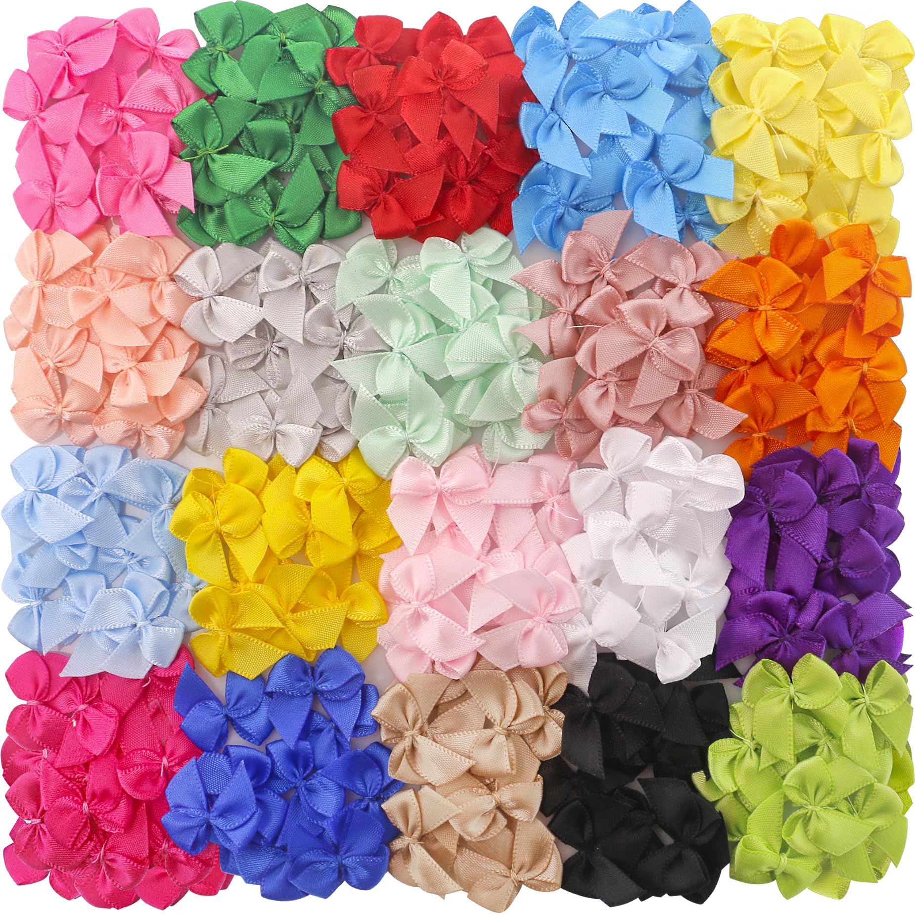 Babymatch Mini Satin Ribbon Bows: 1 inch Small Tiny DIY Crafts Sewing Appliques Gift Wrapping Party Decorations 200pcs (20colors