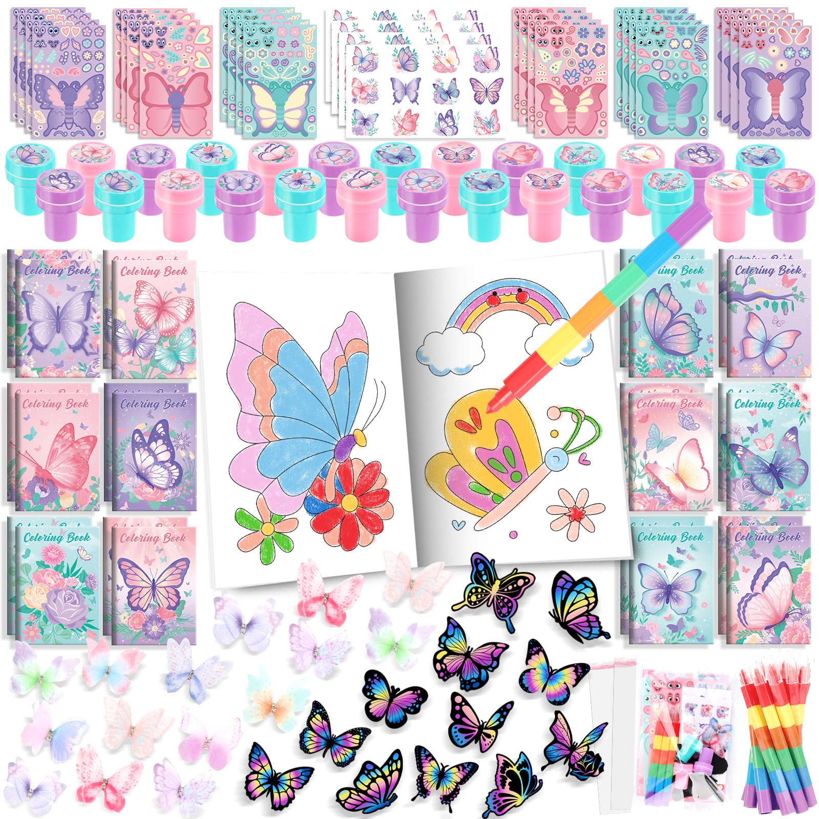 BenLouis 96Pcs Butterfly Party Favors Butterfly Fairy Coloring Books Crayon Stickers Set Bulk for Kids Butterfly Birthday Decor 