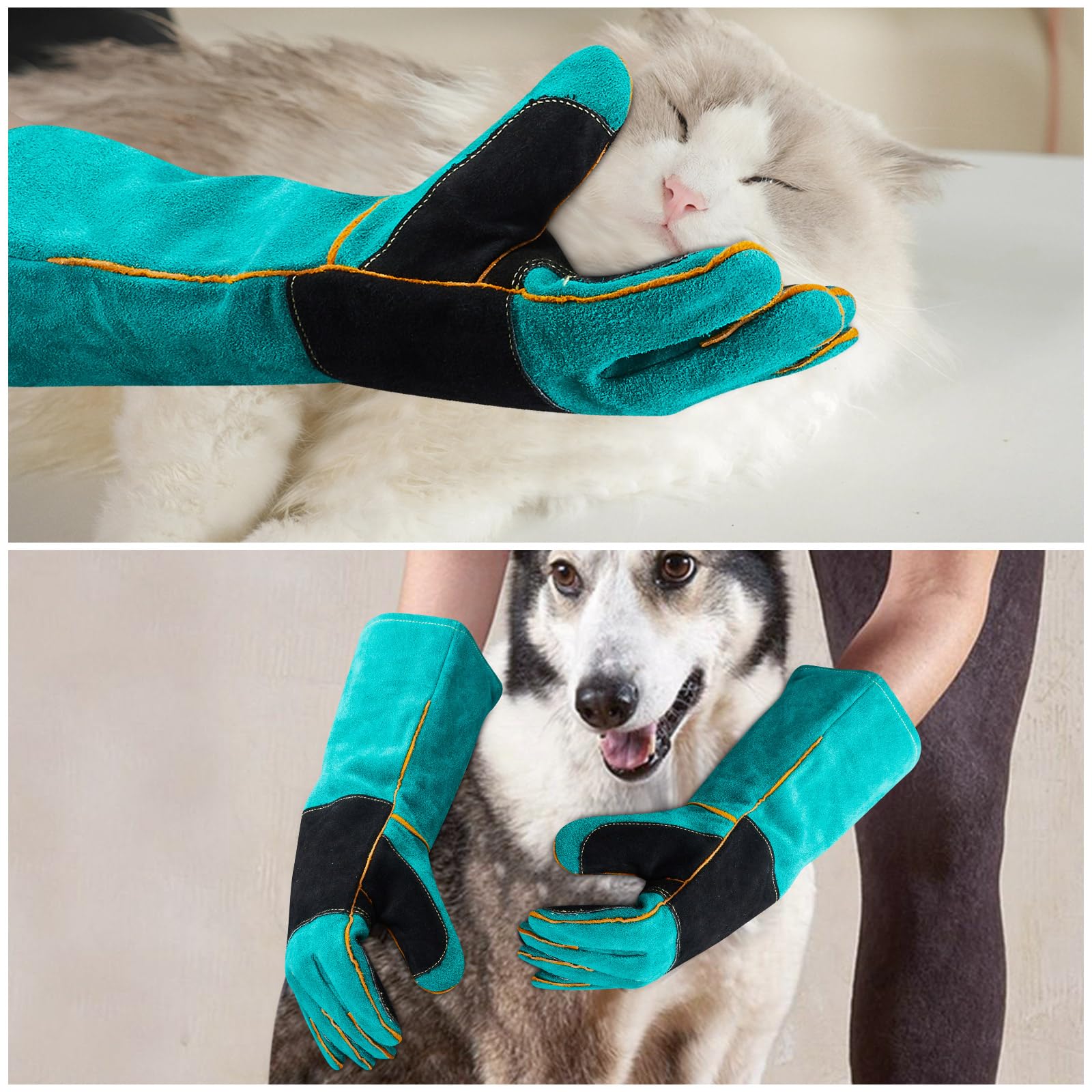AOWPFVV 23.6 Inches Leather Animal Handling Gloves, Bite Proof Gloves for Dog Cat Bird Falcon Grabbing Reptile Squirrel Snake(La