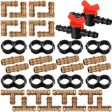 34 Pieces Drip Irrigation Fitting Kit 1/2 Inch Tubing Set, 2 Switch, 8 Tee, 8 Coupling, 8 Elbow and 8 End Cap Plastic Plug, Drip