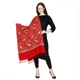 Swi With Label WomenS Kashmiri Aari Embroidered Wool Stole (S303_Red_Free Size)