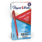 Paper Mate 9620131 Flexgrip Ultra Stick Ballpoint Pens, Medium Point, Red Ink, 12Pack