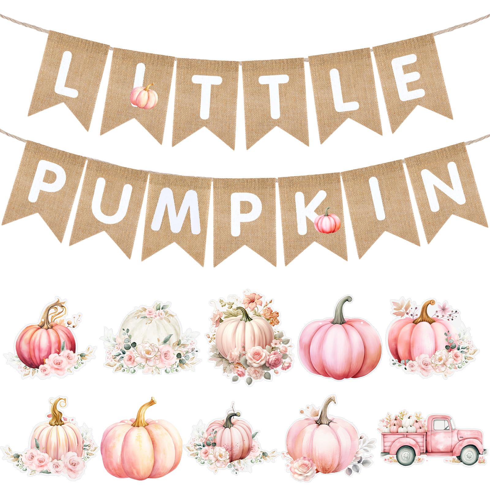 Fall Pink Little Pumpkin Baby Shower Banner Burlap Decorations Halloween Autumn Thanksgiving Baby Shower Party Garland Decoratio