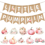 Fall Pink Little Pumpkin Baby Shower Banner Burlap Decorations Halloween Autumn Thanksgiving Baby Shower Party Garland Decoratio