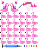 Inflatable Floating Flamingo Drink Holders Set Includes Swimming Pool Drink Floats Coasters and Straws, 1 Inflatable Supplies fo