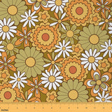Hippie Daisy Upholstery Fabric by The Yard 70s Vintage Groovy Flower Plant DIY Fabric by The Yard Rustic Floral Yellow White Dec