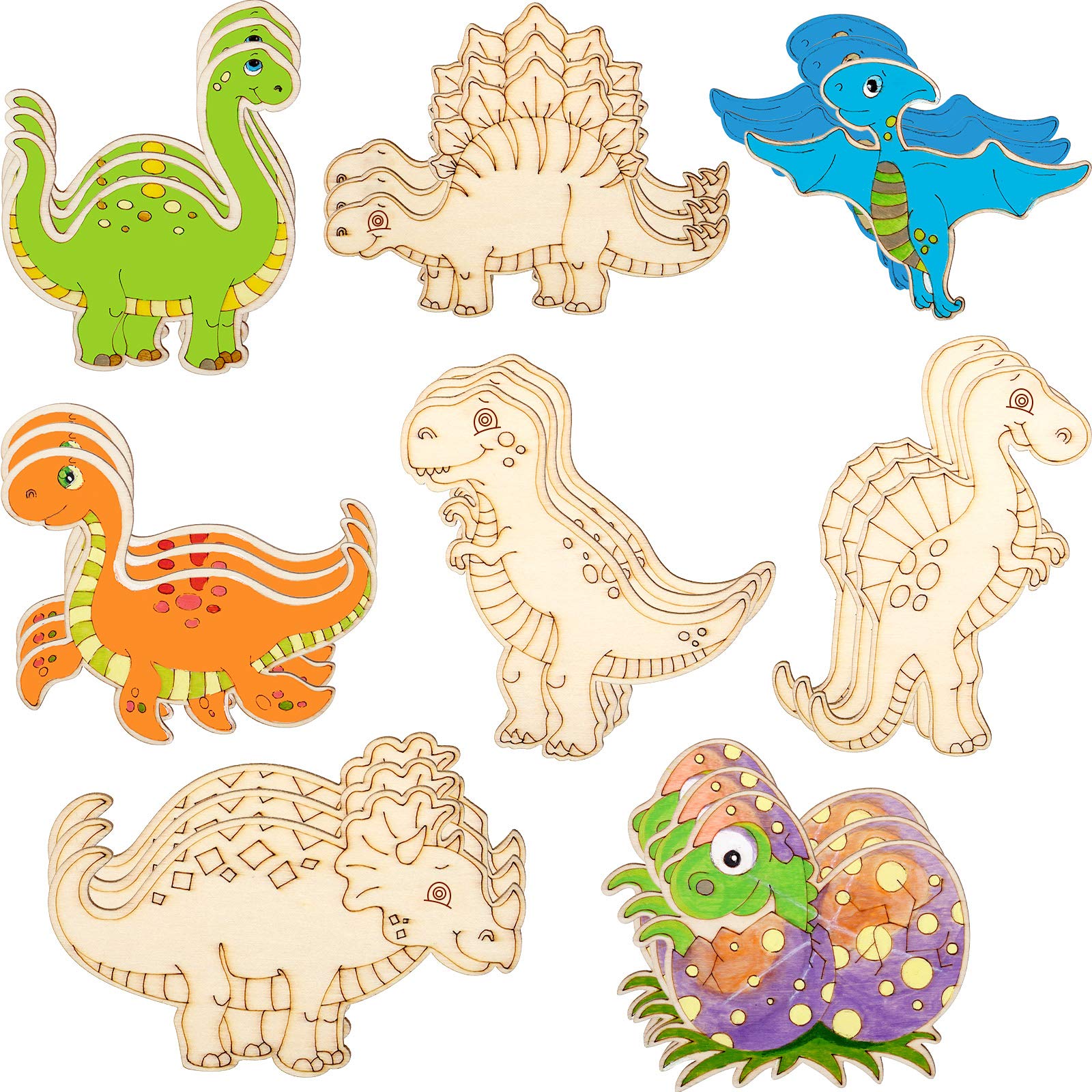 Jetec 40 Pieces Dinosaur Unfinished Wood Cutouts Animal Wooden Paint Crafts for Kids Dinosaur Birthday Party Supplies Home Decor