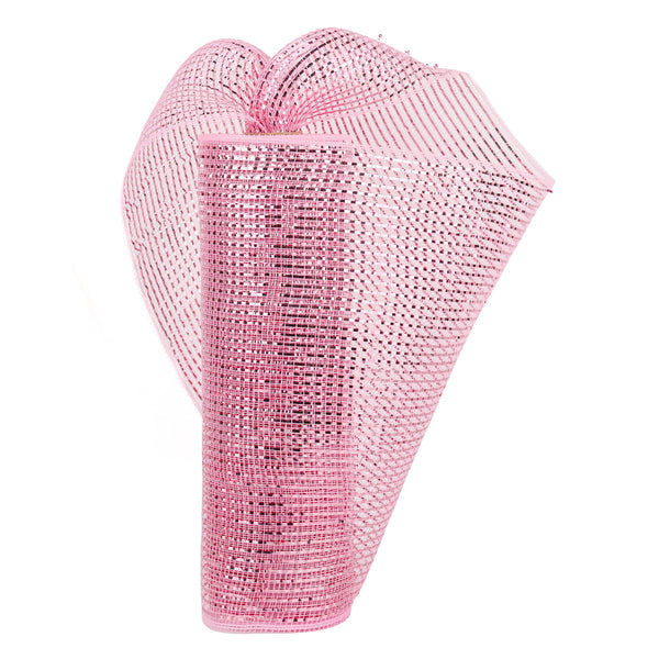 HUIHUANG Pink Deco Mesh 10 inch Deluxe Metallic Wide Foil Pink Mesh Ri ...