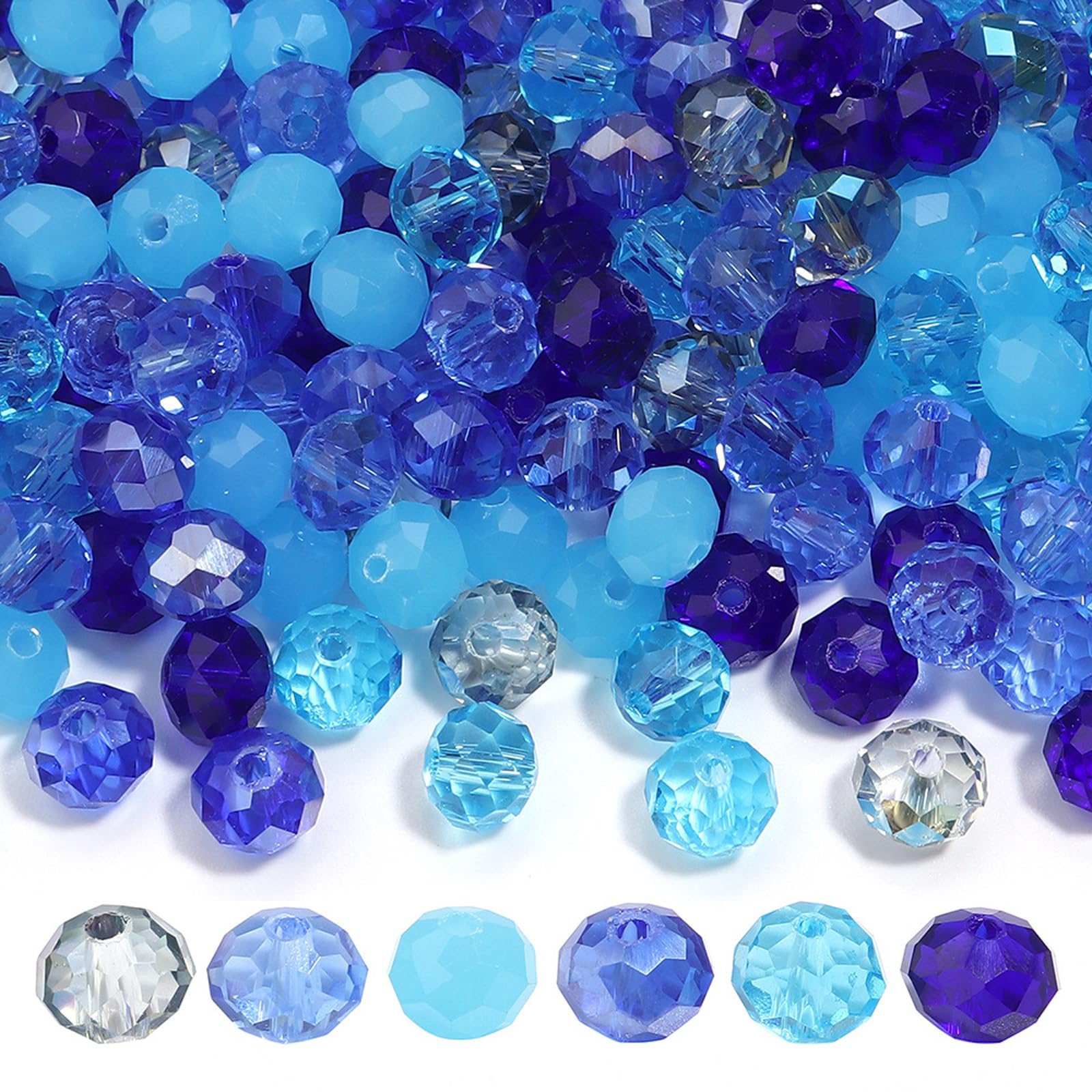 600PCS 4mm Crystal Glass Facted Round Beads for Jewelry Bracelet Making, Blue Series Briolette Glass Spacer Beads with Hole for 