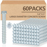 Tandefio 60 Pack 1/2 x 5 Concrete Screw Anchor Galvanized Large Diameter Heavy Duty Plated Concrete Anchors for Masonry Brick An