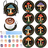 Reallnaive 8 Pcs Mushroom Paint by Numbers Kit for Adults Cute Coasters with Holder Mini Paint by Numbers Kits Round Oil Paintin