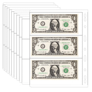 10Pcs Money Banknote Paper Money Album Page Collection Holder Sleeves Loose Leaf Sheet Protection Album (3 pocket paper money)