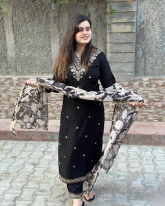 Gosriki Women'S Rayon Blend Straight Embroidered Kurta With Pant & Dupatta (Meena Black-Gs_S_Black_Small),Black,,B0D73RTDGG