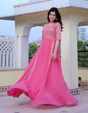 Wedani Faux Georgette Embroidery Sequins Work Anarkali Kurta Set For Women (In Alpha S Regular Pink),PINK,S,Georgette,Anarkali,