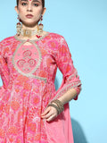 Ishin Women'S Cotton Anarkali Embroidered Gotta Patti Kurta Suit Set With Dupatta & Sharara Kpldyt-20012_Xxl_Pink