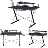 Techni Sport Gaming Desk - Two-Way Computer Desk With Elevated Monitor Stands, Cd Rack, Cup Holder, & Accessories Storage For A Complete Gaming Setup - Carbon Laminated With Durable Steel Frame
