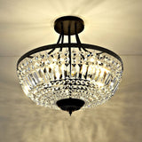 WINGBO 19.5 Inch Crystal Ceiling Light Fixture, 5-Light Raindrop Semi Flush Mount Chandelier, Modern Round Close to Ceiling Hang