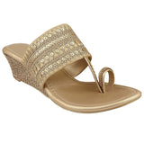Shoetopia Women'S & Girl'S Golden Embellished Wedge Sandals,Gold,6,B09NBZ44RR