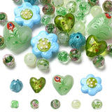 MakemadeDIY 38Pcs Lampwork Silver Foil Glass Beads 9 Styles Handmade Heart Flower Round Spacer Beads for Jewelry Making DIY Brac
