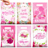 Teenyyou 60 Pcs Mother's Day Gift Bags with Handles Small Pink Flower Plastic Candy Treat Goodie Cookie Bags Best Mom Ever Favor