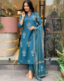Gosriki Women'S Rayon Blend Straight Printed Kurta With Pant & Dupatta (Jimny Blue-Gs_4Xl_Blue_Xxxx-Large),Blue,4,B0DD799F5R
