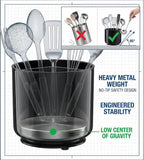 Cooler Kitchen Extra Large and Sturdy Rotating Utensil Holder Caddy with No-Tip Weighted Base, Removable Divider, and Gripped Insert | Rust Proof and Dishwasher Safe