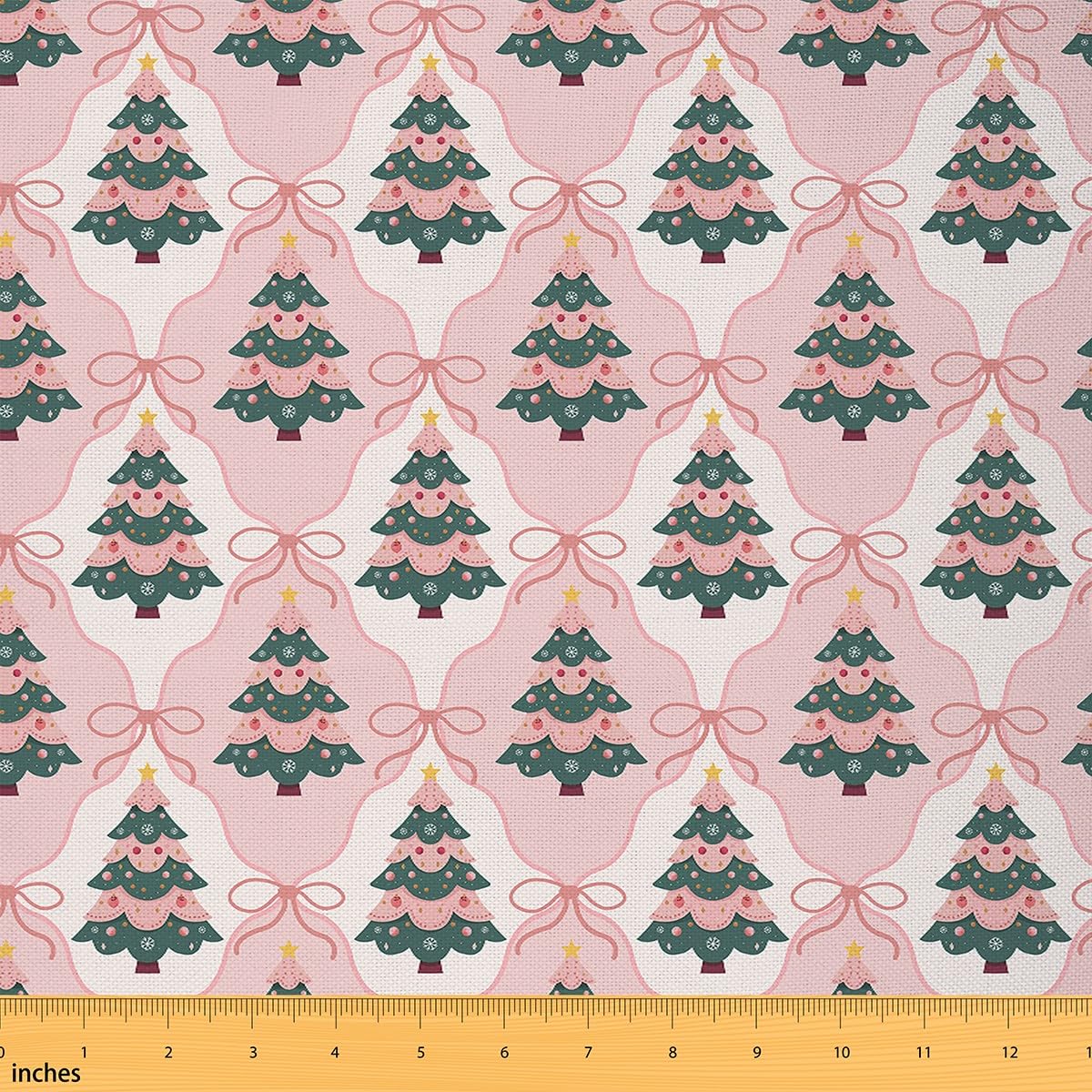 JEJELOIU Christmas Tree Fabric by The Yard Xmas Theme Upholstery Fabric for Sewing Crafting Pink Grid Waterproof Indoor Outdoor 