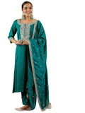 Libas Green Silk Blend Yoke Design Kurta Sets For Women