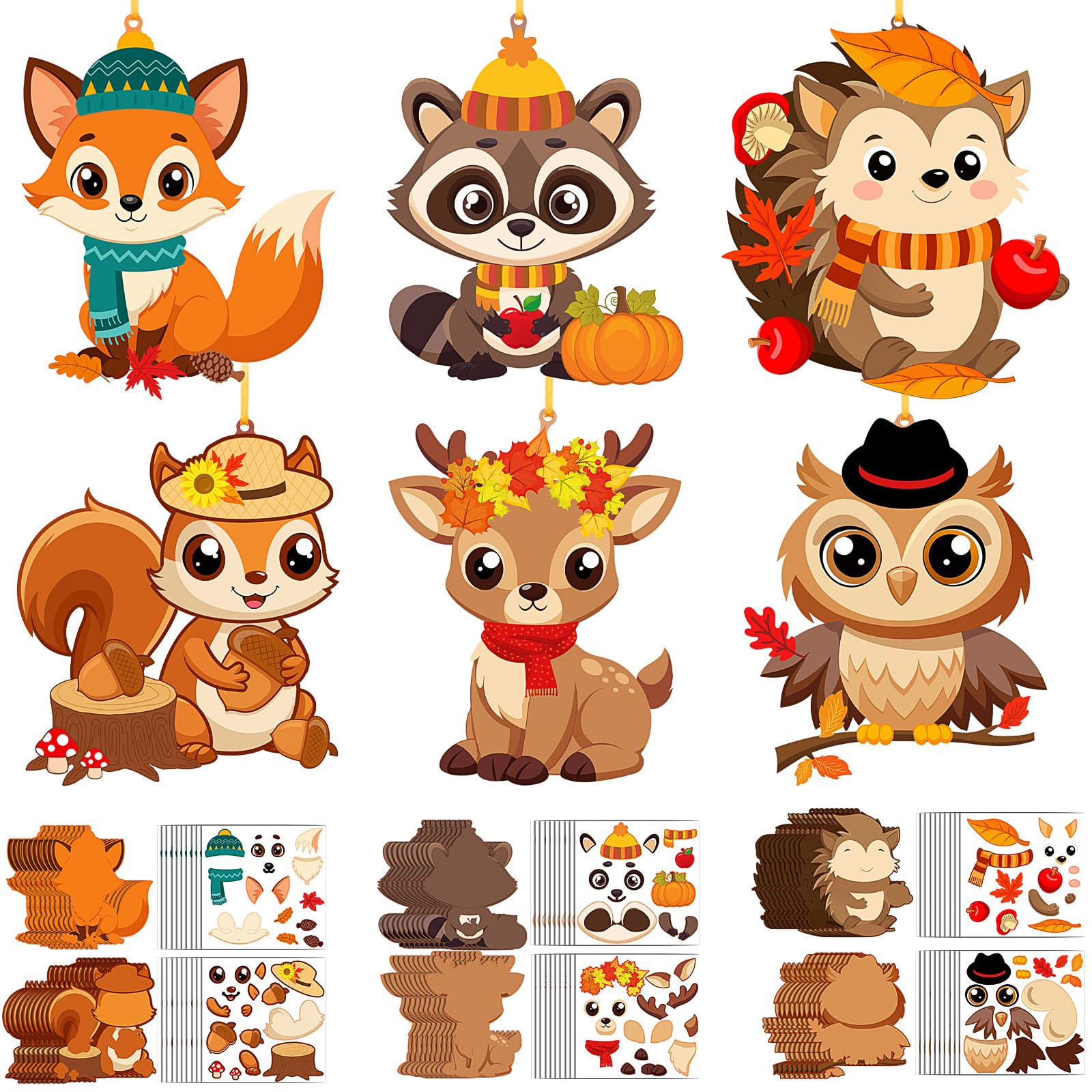 Epakh 60 Sets Fall Crafts for Kids Bulk Fall Arts and Crafts for Kids Make Your Own Autumn Animal Stickers DIY Autumn Hanging Or