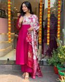Anni Designer Women'S Rayon Viscose Printed Straight Kurta With Pant & Dupatta (Kapasa Pink_S_Pink_Small),Pink,S,Rayon Blend,Classic,