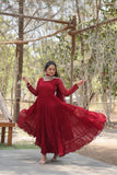 Wedani Georgette Solid Anarkali Kurta Set For Women Maroon,MAROON,S,,,