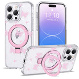 ETPESOK Compatible with iPhone 14 Pro Case Clear Pink Butterfly Pattern Design with Magnetic Ring Stand [Compatible with Mag-Saf