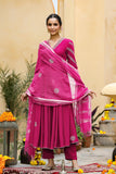 Gosriki Women'S Rayon Blend Anarkali Printed Kurta With Pant & Dupatta (Berlin Pink-Vks01-Gs_L_Pink_Large),Pink,,B0DFCHYTZ3