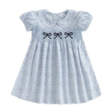 Toddler Baby Girl Dress Summer Short Sleeve Doll Collar Bow Embroidery Floral Smocked Princess Dresses Clothes (H Bow Embroidery