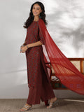 Libas Womens Printed Cotton Straight Kurta With Palazzos And Dupatta Rust S 36748O