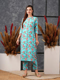 Anni Designer Women'S Cotton Blend Straight Printed Kurta With Pant (Nazuk Rama-Nw_L_Blue_Large),Blue,L,,,