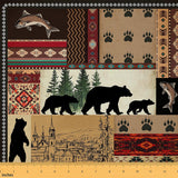 Rustic Bear Fabric By The Yard, Southwestern Native American Upholstery Fabric, Wild Animal Bears Claw Decorative Fabric, Brown 